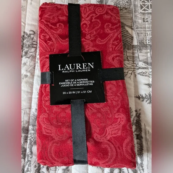 New in package set of 4 red Lauren by Ralph Lauren napkins - Picture 1 of 3